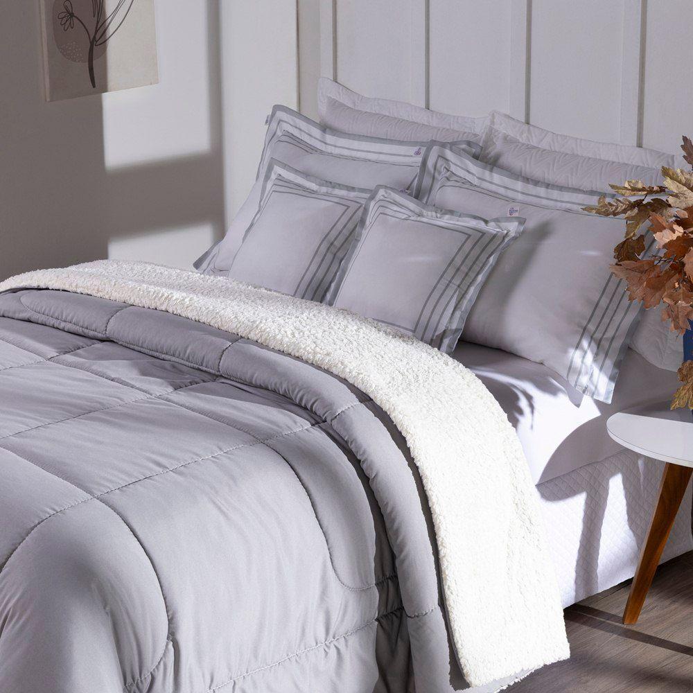 Kit Edredom Queen Coberdrom Soft Hipercal/sherpa 5 Peças - Cinza - 4