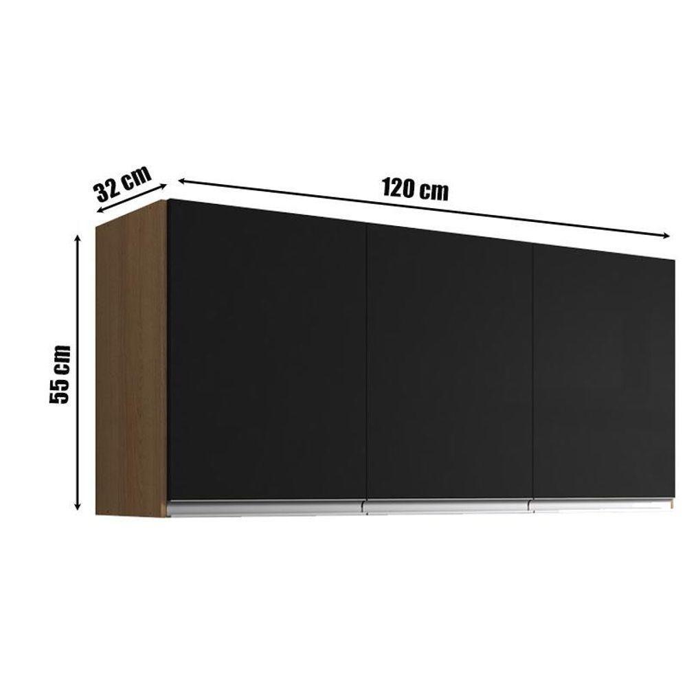 Balcão De Pia Tatiane 100cm E Armário Aéreo Andréia 3 Portas Amêndoa Preto - Ajl - 3