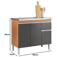 Balcão De Pia Tatiane 100cm E Armário Aéreo Andréia 3 Portas Amêndoa Preto - Ajl - 2