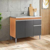 Balcão De Pia Tatiane 100cm E Armário Aéreo Andréia 3 Portas Amêndoa Preto - Ajl - 7