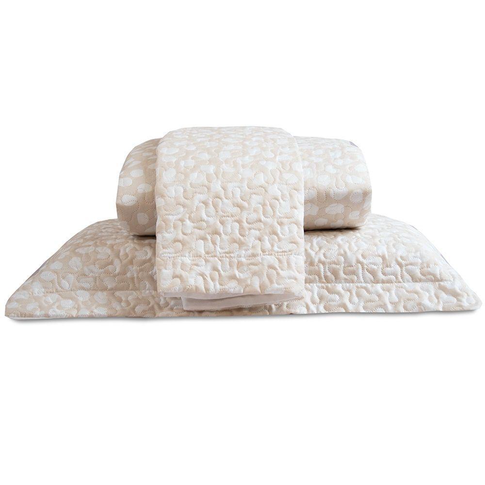 Cobre Leito Queen Bouti Basic Estampado 180 Fios 3 Peças - Poa Creme - 1