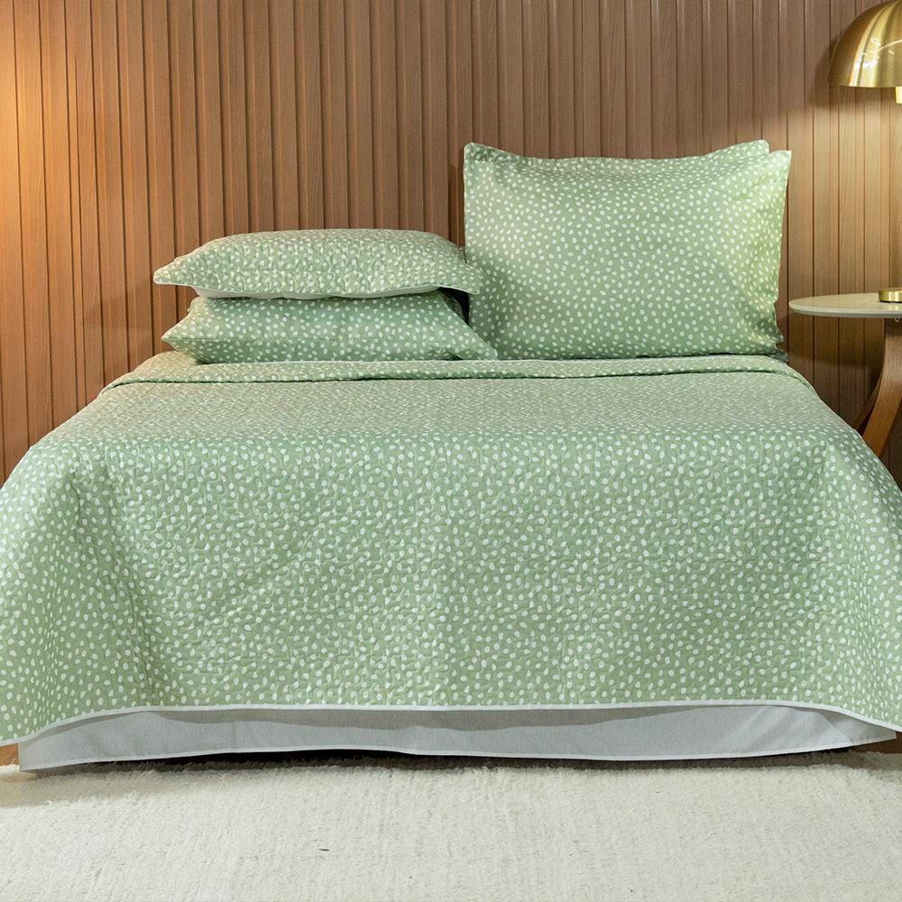 Cobre Leito Queen Bouti Basic Estampado 180 Fios 3 Peças - Poa Verde Cha - 3