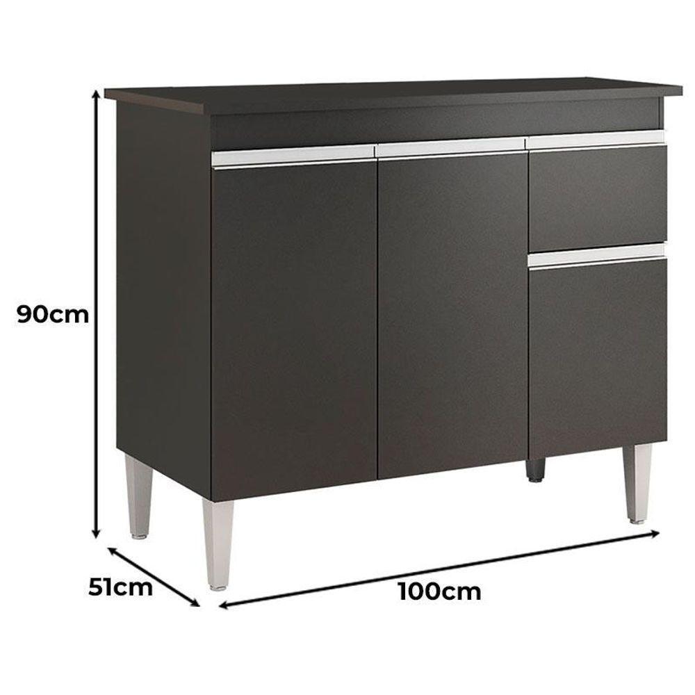 Balcão De Cozinha Tatiane Com Tampo 100cm Preto Fosco - Ajl - 2