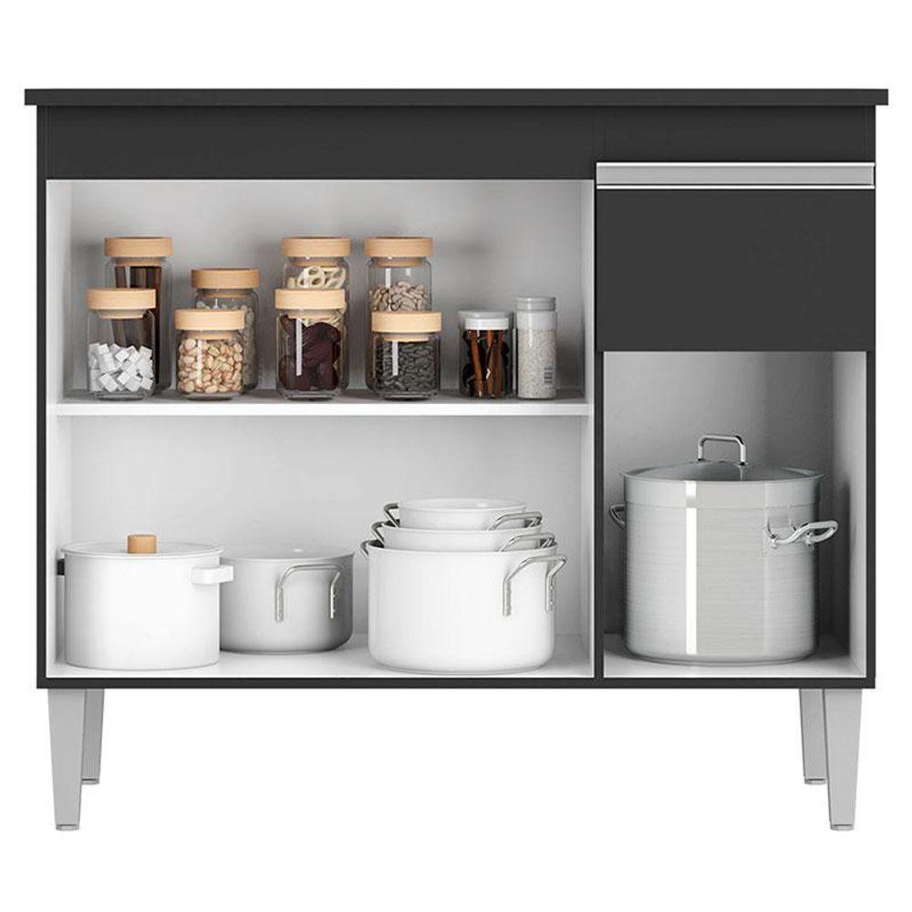 Balcão De Cozinha Tatiane Com Tampo 100cm Preto Fosco - Ajl - 3