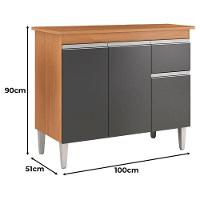 Balcão De Cozinha Ambiente Tatiane Com Tampo 100cm Amêndoa Preto - Ajl - 2