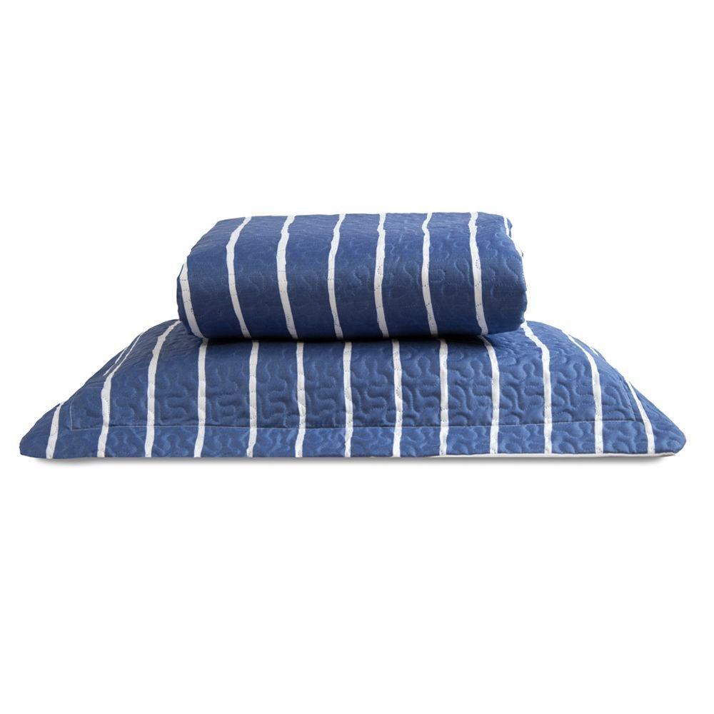 Cobre Leito Solteiro Bouti Basic Estampado 180 Fios 2 Peças - Listra Azul Marinho - 1