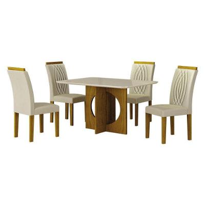 Mesa De Jantar Lorena Plus 120x80 Freijó Off White Com 4 Cadeiras Doha Joli Palha - Leifer Móveis