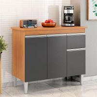 Balcão De Cozinha Tatiane Com Tampo 100cm E Armário Aéreo Andréia 3 Portas Amêndoa Preto - Ajl - 7