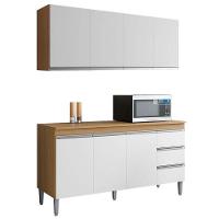 Balcão De Cozinha Com Tampo 160cm E Armário Aéreo Andreia Amêndoa Branco - Ajl - 1