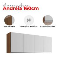 Balcão De Cozinha Com Tampo 160cm E Armário Aéreo Andreia Amêndoa Branco - Ajl - 7