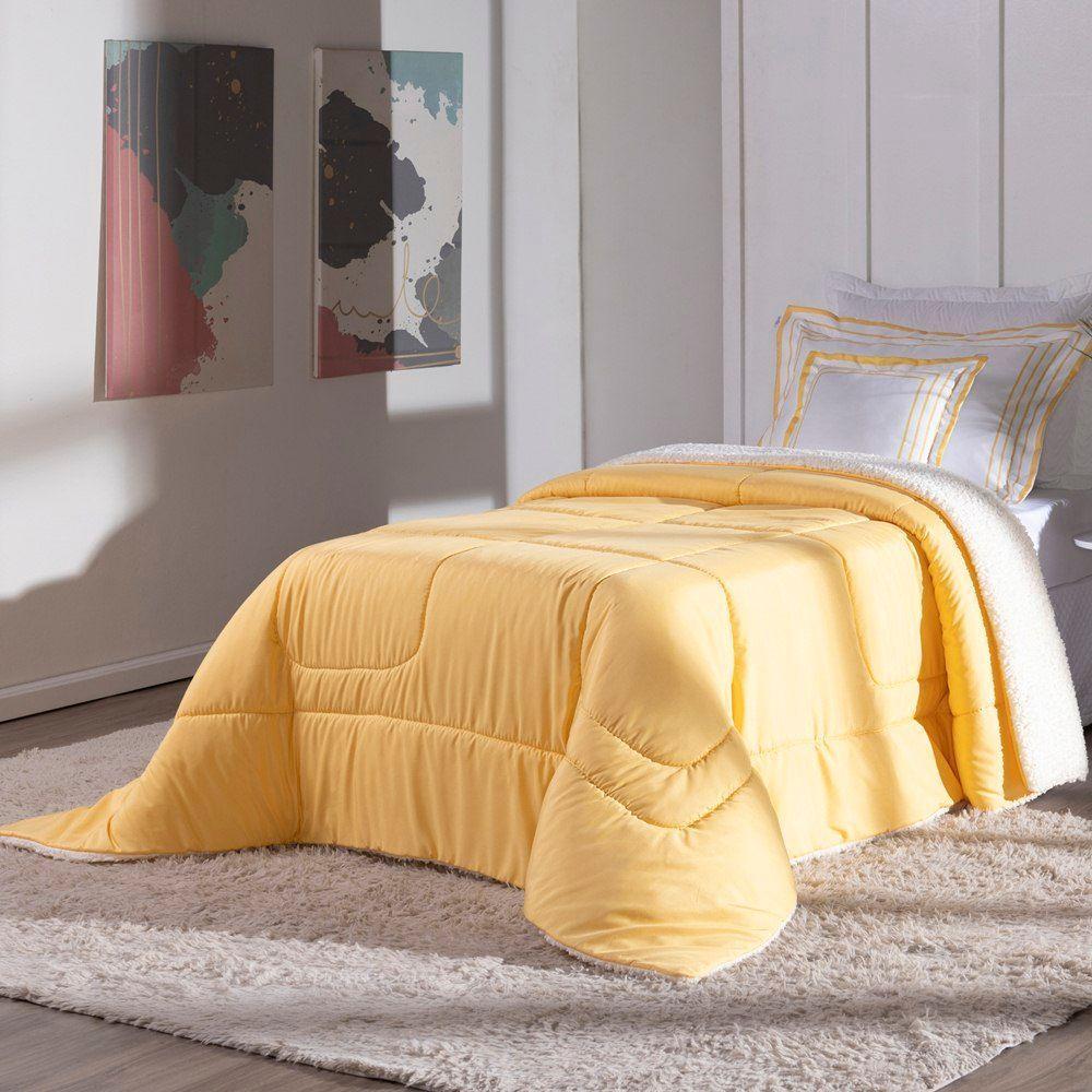 Kit Edredom Solteiro Coberdrom Soft Hipercal/sherpa 3 Peças - Amarelo - 2