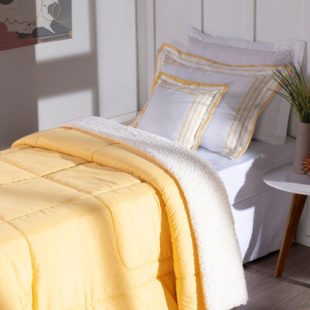 Kit Edredom Solteiro Coberdrom Soft Hipercal/sherpa 3 Peças - Amarelo - 4
