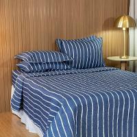 Cobre Leito Casal Padrão Bouti Basic Estampado 180 Fios 3 Peças - Listra Azul Marinho - 2