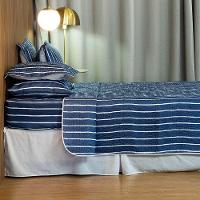 Cobre Leito Casal Padrão Bouti Basic Estampado 180 Fios 3 Peças - Listra Azul Marinho - 3
