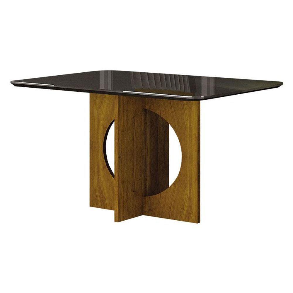 Mesa De Jantar Lorena Plus 120x80 Com Vidro Freijó Chumbo - Leifer Móveis. - 1