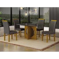 Mesa De Jantar Lorena Plus 120x80 Com Vidro Freijó Chumbo - Leifer Móveis. - 3