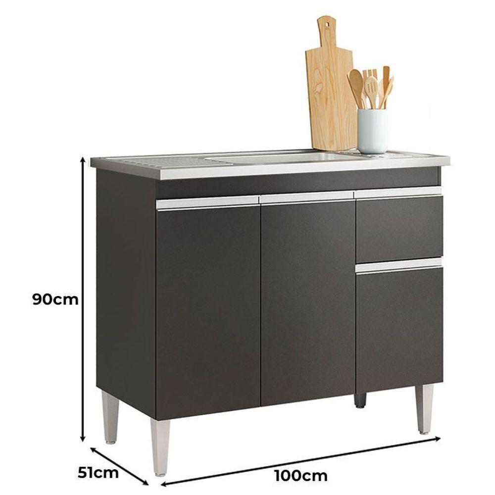 Balcão De Pia Tatiane 100cm E Armário Aéreo Andréia 3 Portas Preto Fosco - Ajl - 2