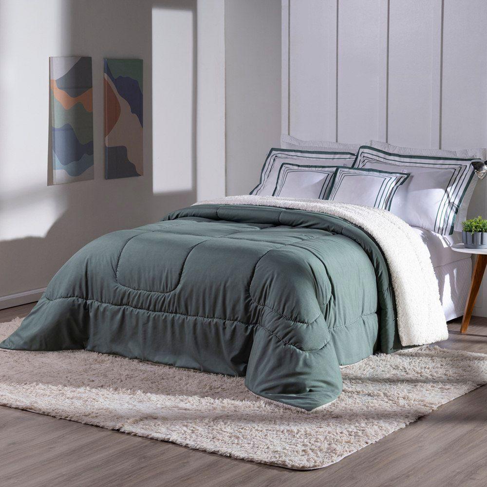 Kit Edredom Queen Coberdrom Soft Hipercal/sherpa 5 Peças - Verde - 2