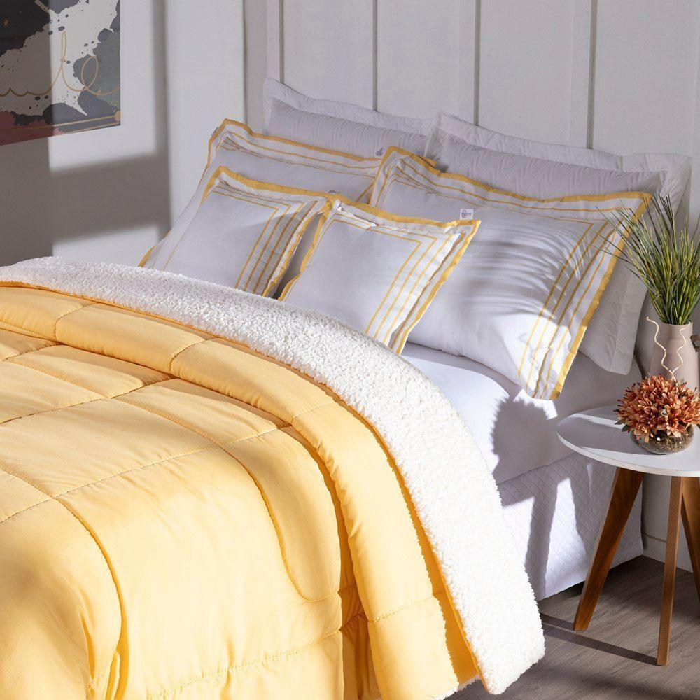 Kit Edredom Queen Coberdrom Soft Hipercal/sherpa 5 Peças - Amarelo - 3