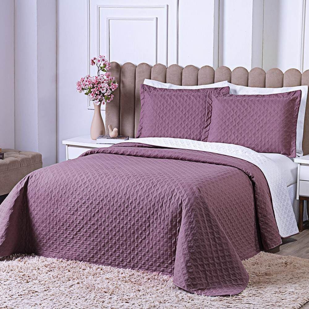 Cobre Leito Casal Padrão Milão Dupla Face Micropercal 200 Fios 3 Peças - Rose Cassis - 3