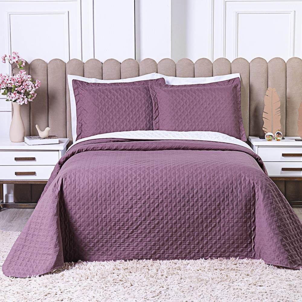 Cobre Leito Casal Padrão Milão Dupla Face Micropercal 200 Fios 3 Peças - Rose Cassis - 5