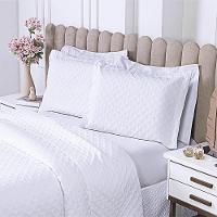 Cobre Leito Casal Padrão Milão Dupla Face Micropercal 200 Fios 3 Peças - Branco - 2