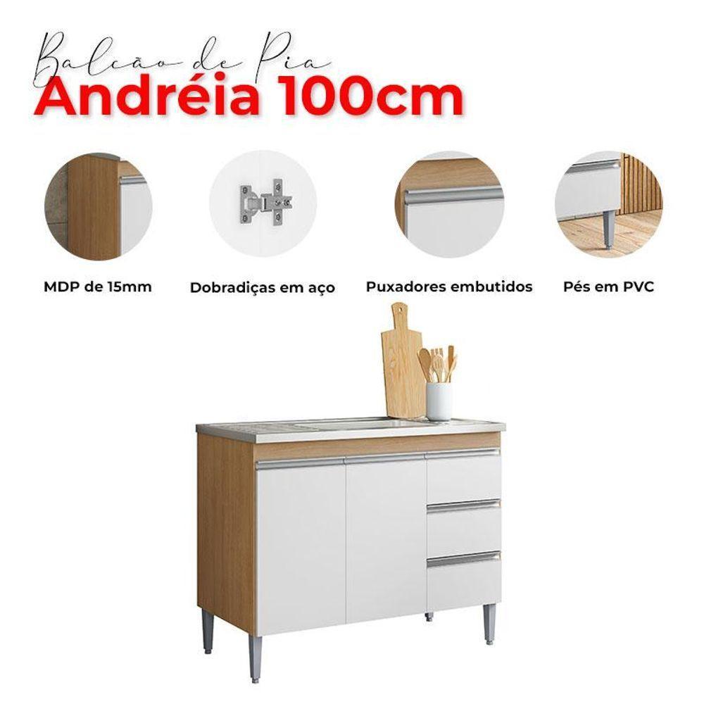 Balcão De Pia Andréia 100 Cm Amêndoa Branco - Ajl - 4