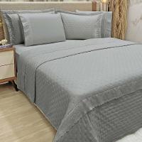 Kit Cobre Leito Queen + Jogo De Lençol Micropercal 300 Fios Com Bordado Inglês Santorini 7 Peças - Cinza - 2