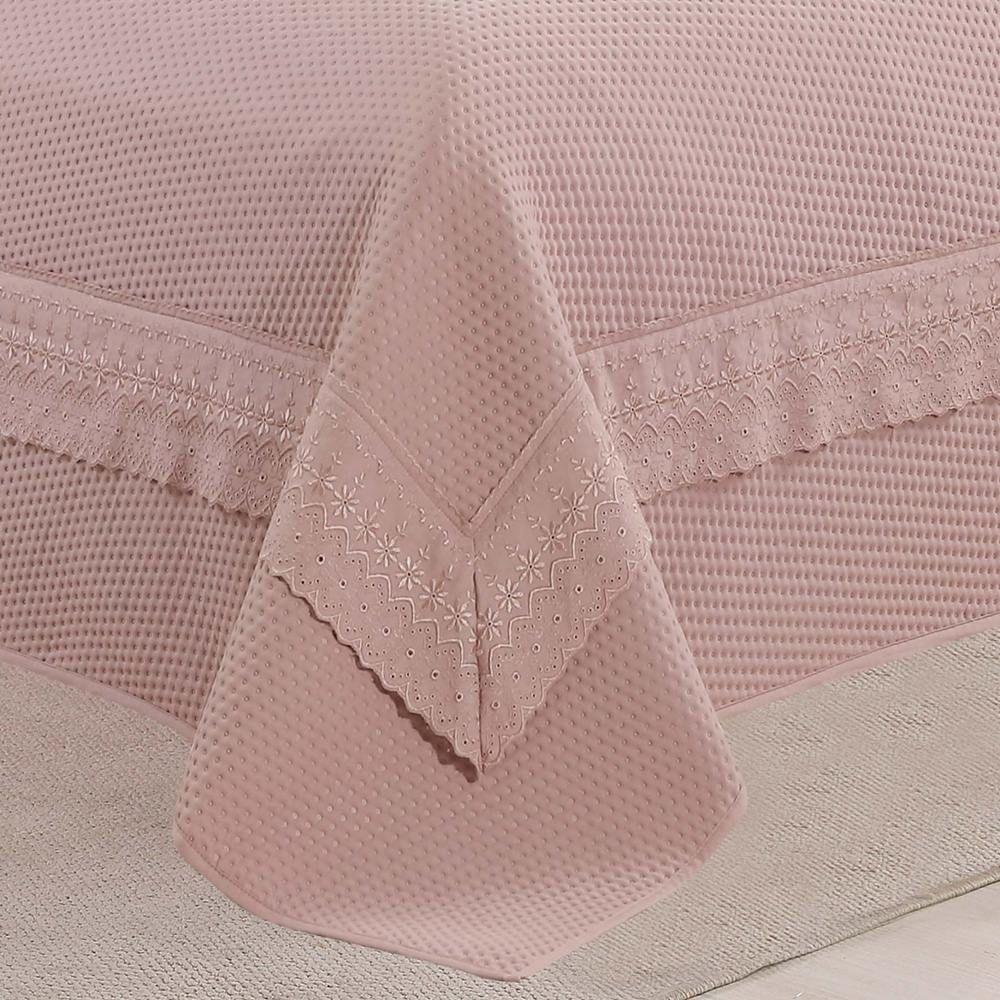 Cobre Leito Queen Majestic Bordado Inglês Micropercal 300 Fios Toque De Algodão 3 Peças - Malva - 2