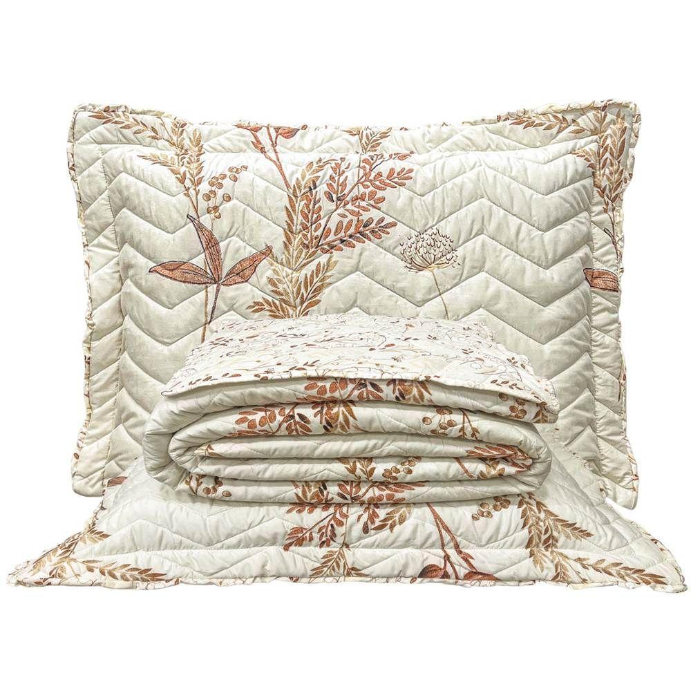 Cobre Leito Queen Confort Print Micropercal 300 Fios Toque De Algodão 3 Peças - Flores Damasco - 1