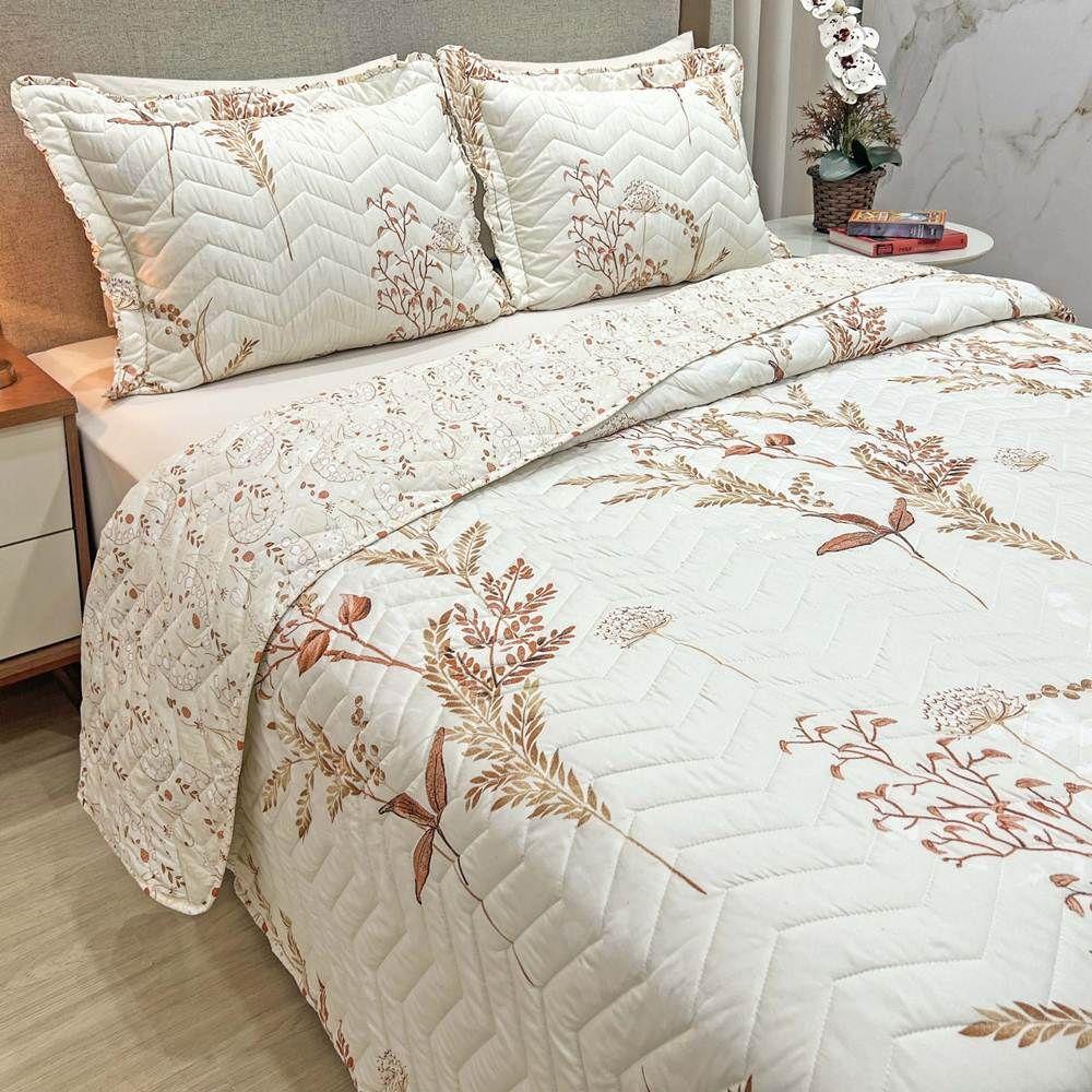Cobre Leito Queen Confort Print Micropercal 300 Fios Toque De Algodão 3 Peças - Flores Damasco - 2