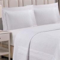 Cobre Leito Casal Padrão Majestic Bordado Inglês Micropercal 300 Fios Toque De Algodão 3 Peças - Branco - 1