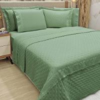 Kit Cobre Leito Casal Padrão + Jogo De Lençol Micropercal 300 Fios Com Bordado Inglês Santorini 7 Peças - Verde Militar - 2