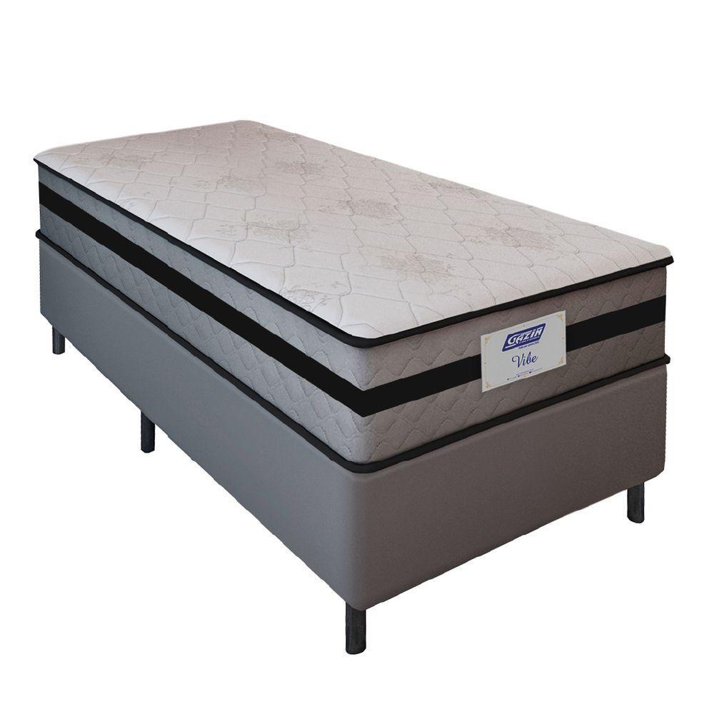 Cama Box Solteiro Gazin Com Molas Ensacadas Vibe 88x188x60cm Cinza/Preto - 1