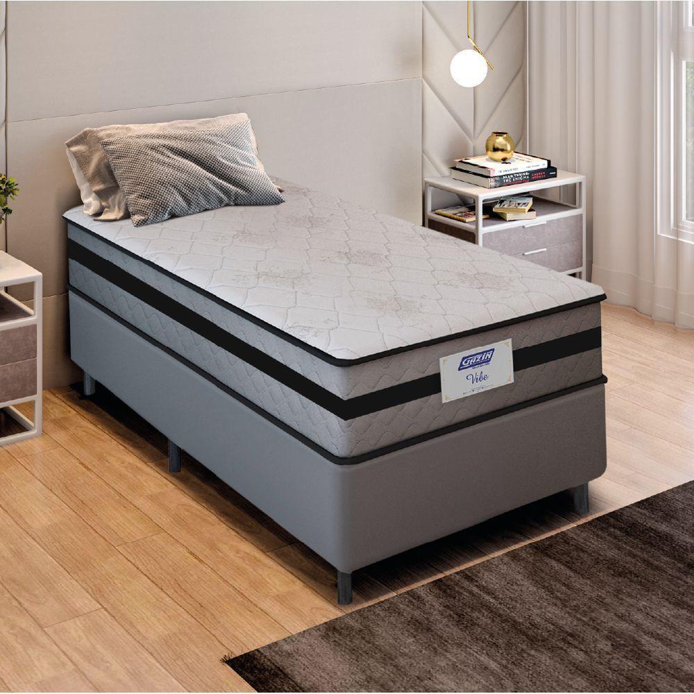Cama Box Solteiro Gazin Com Molas Ensacadas Vibe 88x188x60cm Cinza/Preto - 2