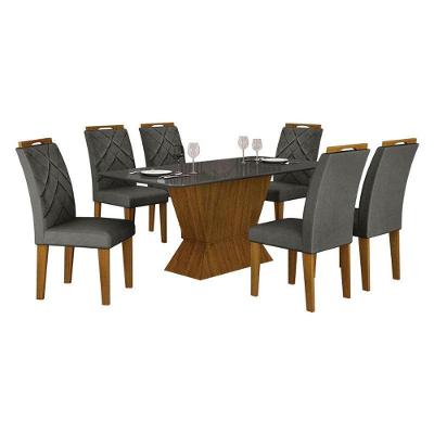 Mesa De Jantar Larissa 180x90 Freijó Chumbo Com 6 Cadeiras Mdf Freijó Joli Chumbo - Leifer Móveis
