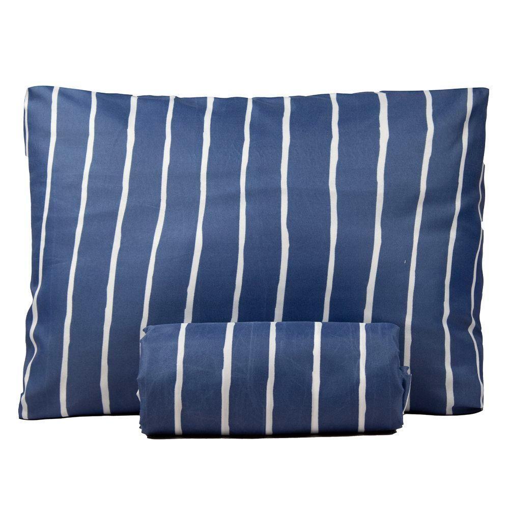 Jogo De Lençol Solteiro Bouti Basic Estampado 180 Fios 2 Peças - Listra Azul Marinho - 1