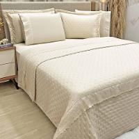 Kit Cobre Leito Casal Padrão + Jogo De Lençol Micropercal 300 Fios Com Bordado Inglês Santorini 7 Peças - Bege - 2