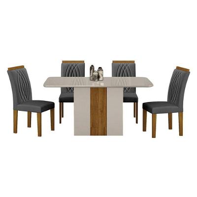 Mesa De Jantar Doha 120x80 Off White Decor Off Com 4 Cadeiras Freijó Joli Chumbo - Leifer Móveis