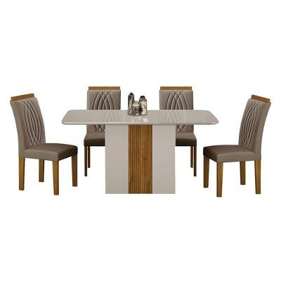 Mesa De Jantar Doha 120x80 Off White Decor Off Com 4 Cadeiras Freijó Joli Camurça - Leifer Móveis