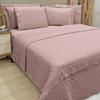 Kit Cobre Leito Queen + Jogo De Lençol Micropercal 300 Fios Com Bordado Inglês Santorini 7 Peças - Malva - 2