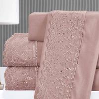 Kit Cobre Leito Queen + Jogo De Lençol Micropercal 300 Fios Com Bordado Inglês Santorini 7 Peças - Malva - 3