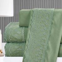 Kit Cobre Leito Queen + Jogo De Lençol Micropercal 300 Fios Com Bordado Inglês Santorini 7 Peças - Verde Militar - 3