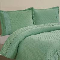 Kit Cobre Leito Queen + Jogo De Lençol Micropercal 300 Fios Com Bordado Inglês Santorini 7 Peças - Verde Militar - 4