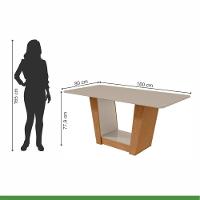 Conjunto Mesa Apogeu 160cm Tampo Mdf/vidro 6 Cadeiras Apogeu Amendoa/off/veludo Creme - 6