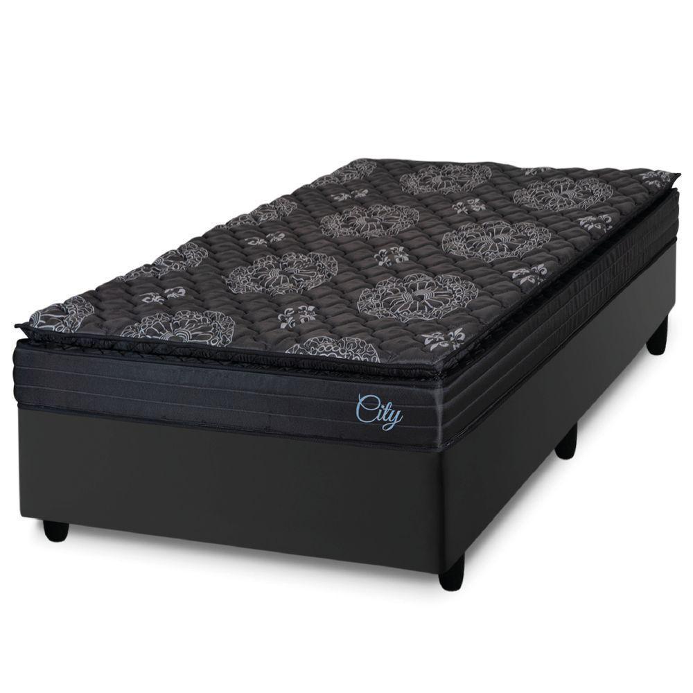 Cama Box Solteiro Colchão Com Molas Ensacadas City Pillow Top 88x188x61cm Hellen Preto - 1