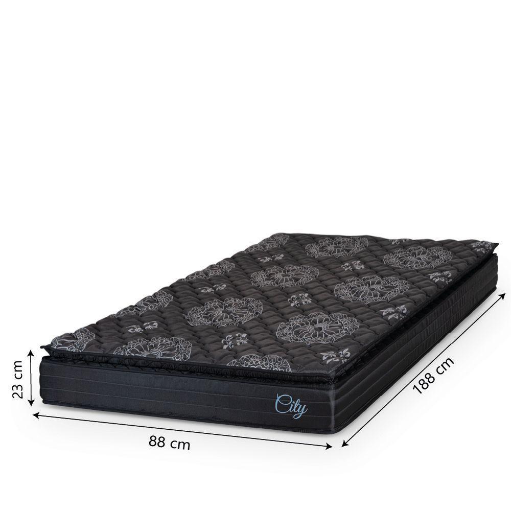 Cama Box Solteiro Colchão Com Molas Ensacadas City Pillow Top 88x188x61cm Hellen Preto - 3