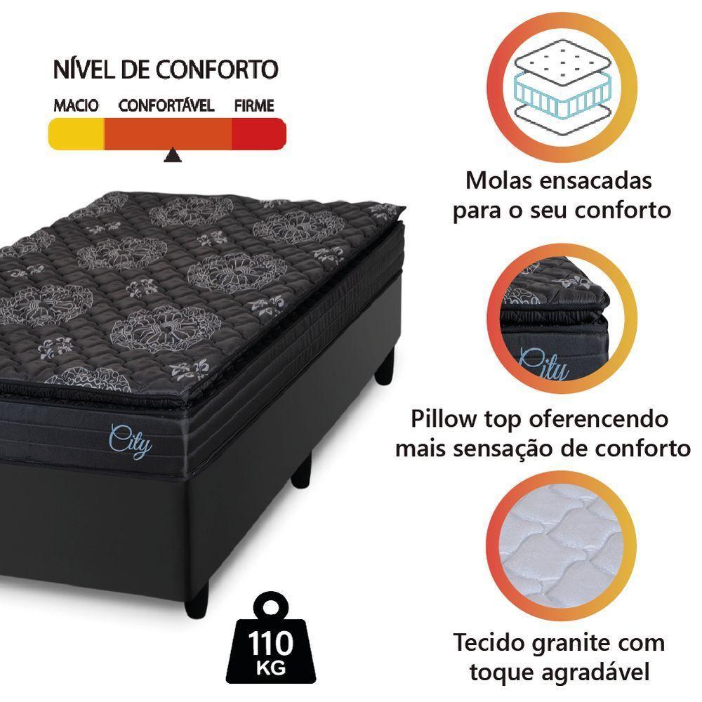 Cama Box Solteiro Colchão Com Molas Ensacadas City Pillow Top 88x188x61cm Hellen Preto - 4