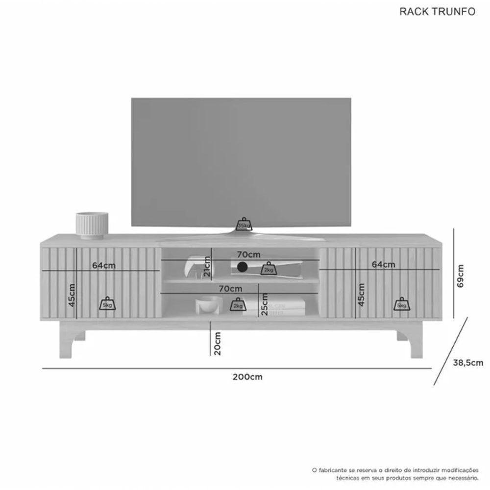 Rack Para Tv Até 70" Trunfo Jcm Movelaria - Cinamomo/off - 4