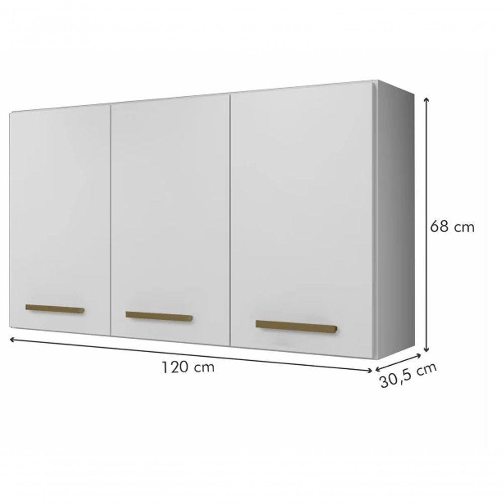 Armário Aéreo Etios 3 Portas Kaiki Móveis - Branco - 4